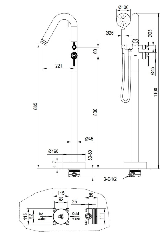 Смеситель напольный Boheme ETERNA GUN METAL 179-GM- фото2