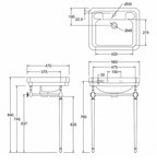 Раковина 56 см Burlington Victorian на 1 или 3 отверстия с хромированным подстольем- фото2