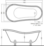 KERASAN Retro Ванна new 170х77/66см, глубина ванны 44,5см, цвет белый, ножки хром- фото3