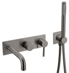 Смеситель встроенный + ручной душ + излив Boheme Uno 464-3-GM, оружейная сталь матовый- фото