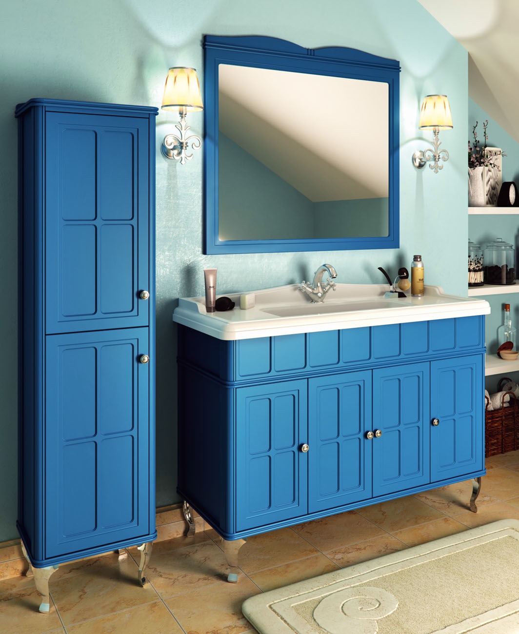 мебель для ванной комнаты голубого цвета