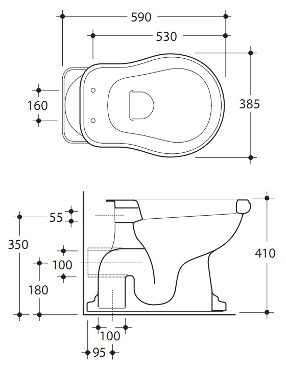 Унитаз напольный Kerasan Retro 1011 приставной слив в стену, черный - фото2