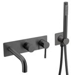 Смеситель встроенный + ручной душ + излив Boheme Uno 464-3-B, черный матовый- фото