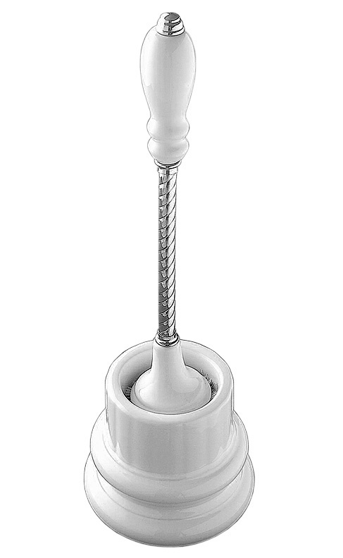Devon DOROTHY Ерш для унитаза напольный, колба - керамика белая, ручка ерша: хром/белый	- фото
