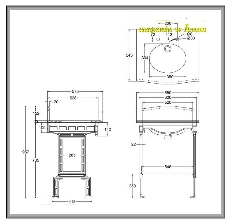 Мраморная столешница Burlington Margavine G1 2TH Margavine + G11 + T43 WHI с подстольем белого цвета- фото2