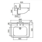 Sbordoni Neoclassica Раковина 69х53,5см, подвесная, с бортиком, 1 отв. для смесителя, с переливом, цвет: черный- фото2