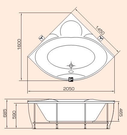 Ванна акриловая PAA BOLERO  1450 x 1450 x 685 мм  (Латвия)- фото2