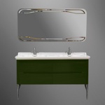 Kerasan Waldorf База подвесная под раковину 150см, с 2мя ящиками и 2мя дверцами, (цвет VERDE), с раковиной, ножками (цвет хром) и зеркалом- фото