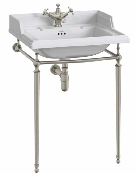 Классическая раковина Burlington Classic на 1 или 2 отверстия с  подстольем никель браш- фото