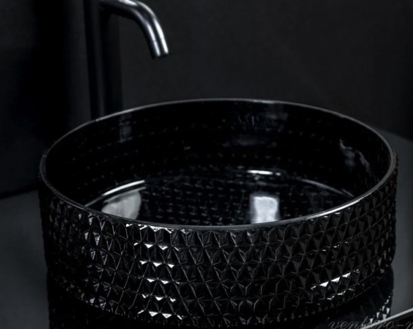 Раковина хрустальная круглая чаша Boheme 817-B (390х180, черная)- фото3