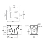 Azzurra Hera Унитаз напольный приставной 57х38х42 см, слив универсальный, безободковый, цвет белый- фото5