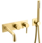 Смеситель встроенный + ручной душ + излив Boheme Uno 464-3-G, золото глянец- фото