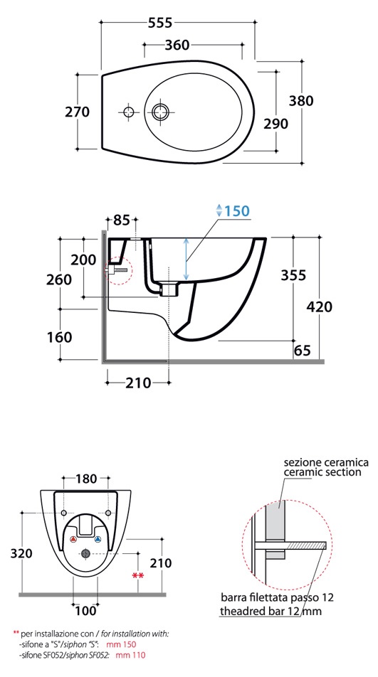 Биде подвесное 38x55 Globo Bowl+ SBS09.BI - фото2
