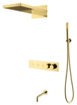 Душевая система скрытого монтажа Boheme Fusion 131-2-G , золото. Смеситель термостат+ручной душ+верхний душ+излив- фото