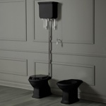 SIMAS Lante Унитаз напольный, выпуск в стену, 38,5х58см, цвет черный с высоким бачком, с фурнитурой цвета хром- фото