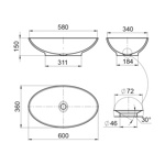 Раковина из камня Radostone Edda 600х360x150 мм белая матовая- фото3