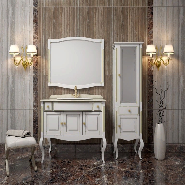 Мебель для ванной комнаты Opadiris ЛАУРА 100 БЕЛЫЙ С БЕЖЕВОЙ ПАТИНОЙ (СТОЛЕШНИЦА НАТУРАЛЬНЫЙ МРАМОР)
