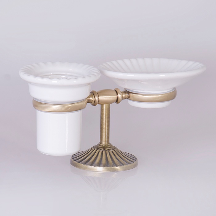 Двойной держатель мыльница+стакан керамический Allpe Rerto Opal, бронза