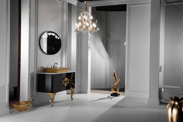 Мебель для ванной Antonio Valanti NeoArt Золотая раковина с черной тумбой и с зеркалом
