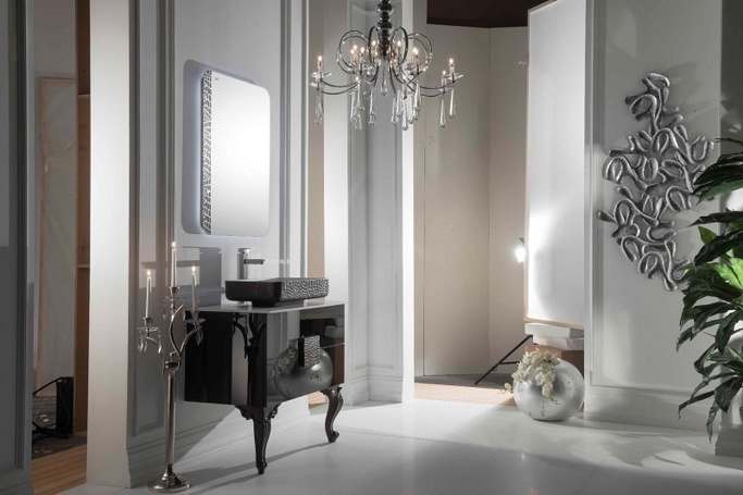 Мебель для ванной Antonio Valanti NeoArt Раковина из керамики с чёрной тумбой и с зеркалом