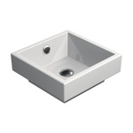 GSI Kube Раковина накладная с переливом 37х37 h 9,5см без отв под смеситель, цвет белый- фото