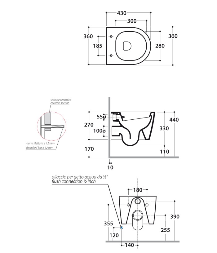 Унитаз подвесной 36x43 Globo Forty3 FOB04.BI- фото2