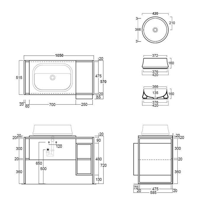 SIMAS Frame Комплект мебели с ящиком и открытым элементом, 105x57xh72см, Цвет: темный дуб- фото2