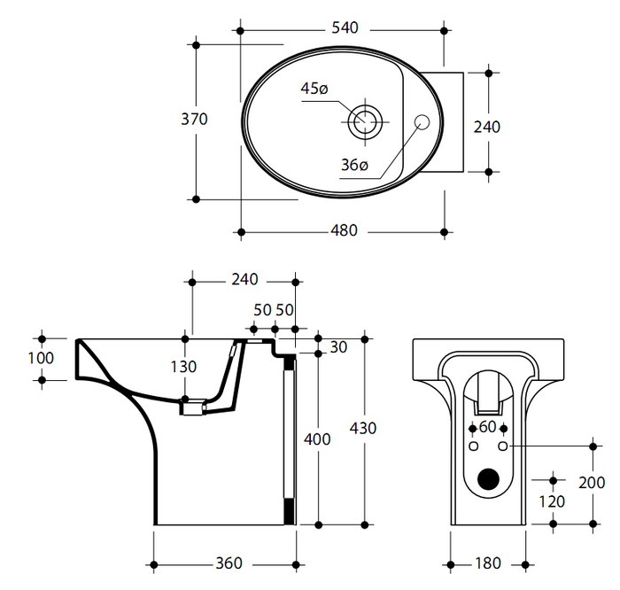 Овальное приставное биде Kerasan Cento 3520- фото2