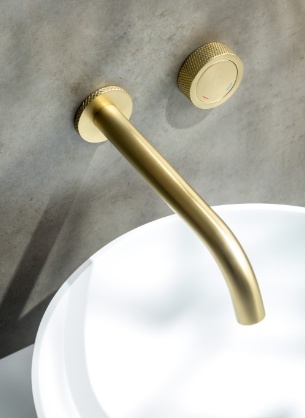 Смеситель автоматический для раковины из стены на 2 отв. Boheme TECH МАТОВОЕ ЗОЛОТО- фото6