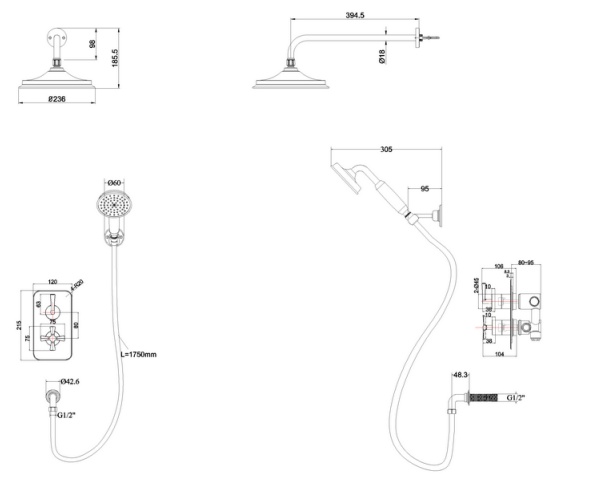 Душевая система Burlington Riviera cо встроенным термостатом c душевой насадкой 9'' хром- фото2