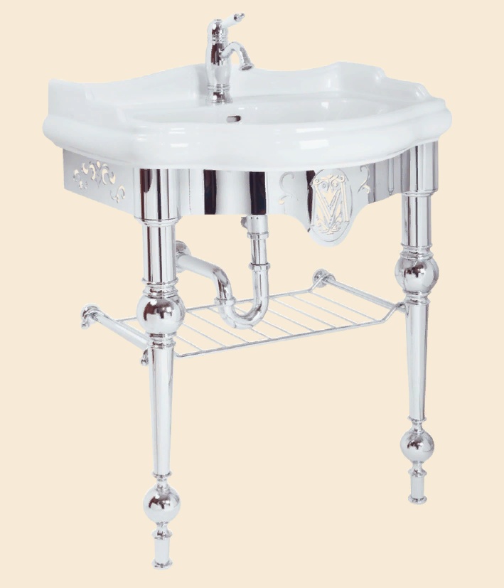 BELLA РАКОВИНА КОНСОЛЬ 73 СМ НАПОЛЬНАЯ С РЕШЕТКОЙ, БЕЛАЯ КЕРАМИКА хром- фото