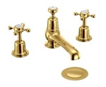 Смеситель для раковины Burlington CL12 GOLD на 3 отверстия с донным клапаном. Золото- фото