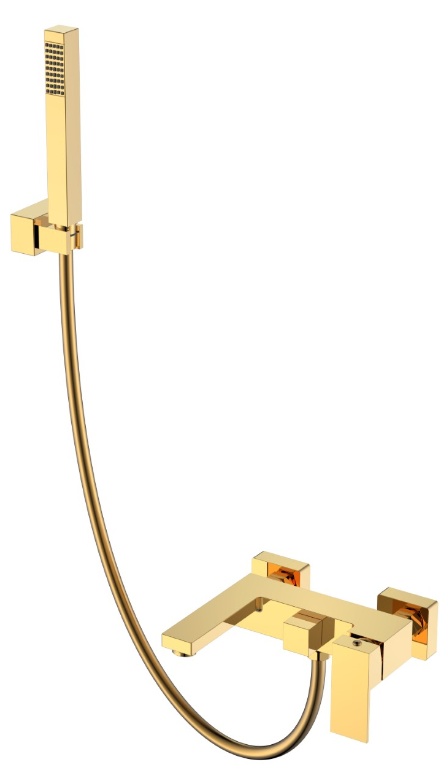Смеситель для ванны с душ набором Boheme Qubic Shinny Gold 473-G- фото