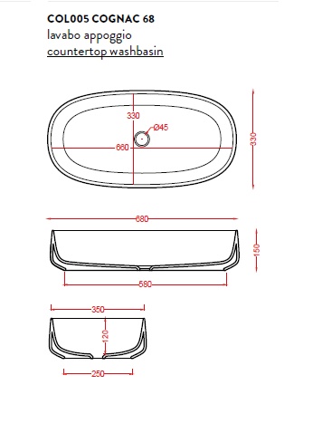 ArtCeram COGNAC Раковина накладная , 68х35 см, без отв под смеситель, без слив-перелива, цвет белый- фото2