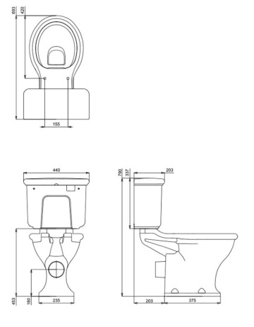 Унитаз-моноблок Burlington Guild с керамической ручкой слива, бачок 44см- фото2