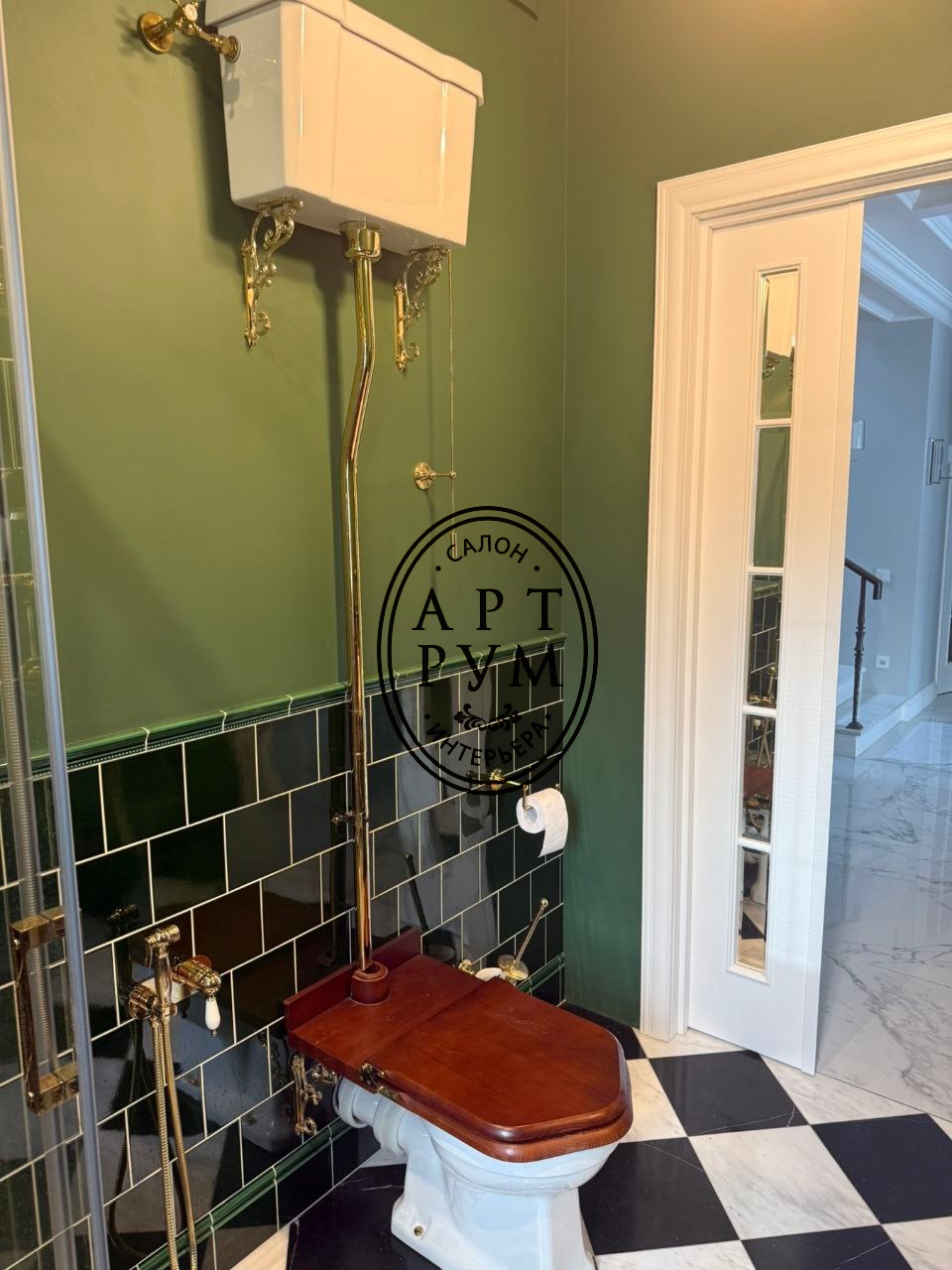 Унитаз с высоким бачком Burlington P2 GOLD+T30 GOLD+C5 GOLD/золото.- фото2