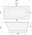 Ванна Paa Uno 1500х750 белая- фото4