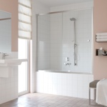 Ограждение на ванну раздвижное Vegas Glass ZV 150 см профиль ХРОМ/МАТОВЫЙ ХРОМ- фото