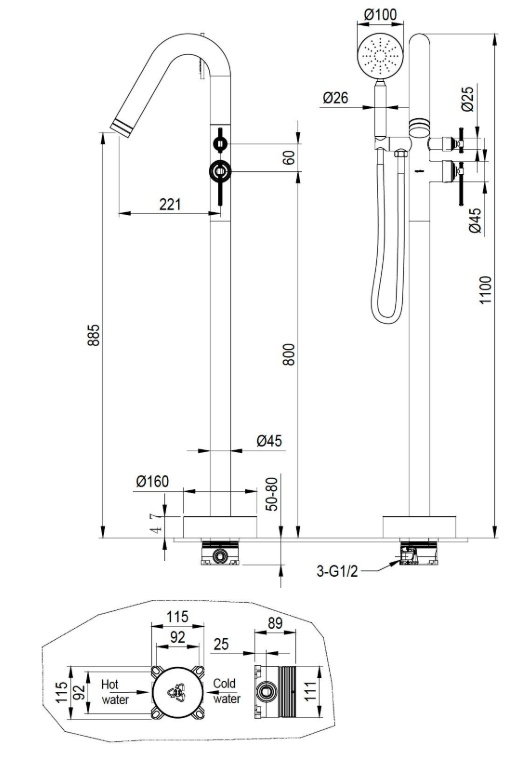 Смеситель напольный Boheme ETERNA NICKEL BRUSH 179-NB- фото2