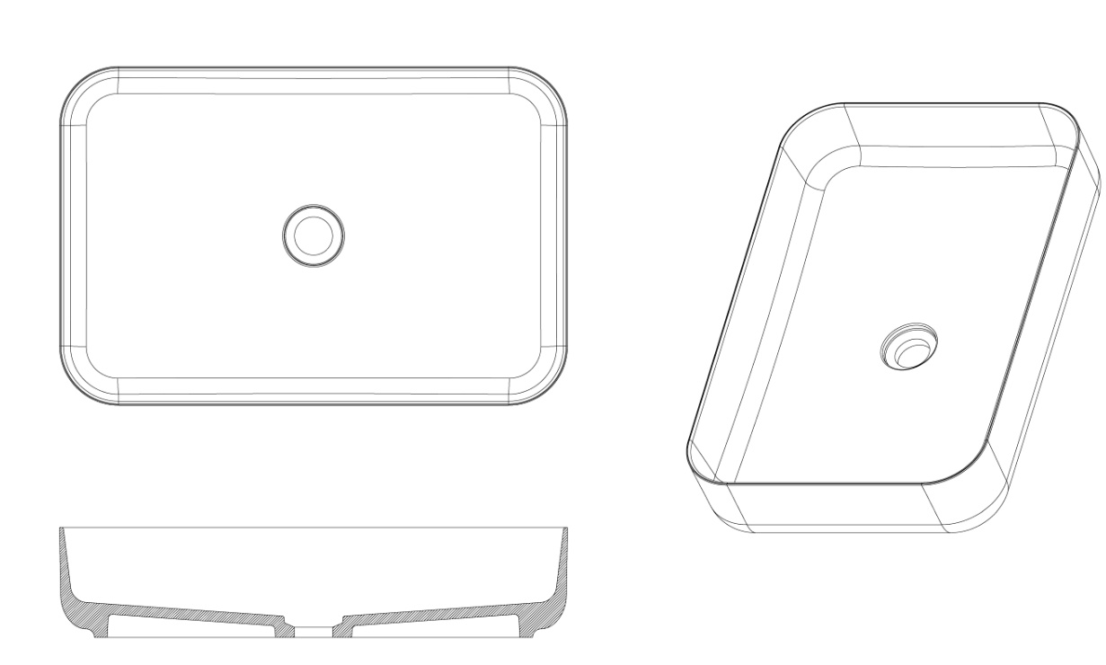 Раковина-чаша Boheme кориан прямоугольная матовая, Slim 600*400*130- фото2