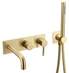 Смеситель встроенный + ручной душ + излив Boheme Uno 464-3-MG, золото матовое- фото