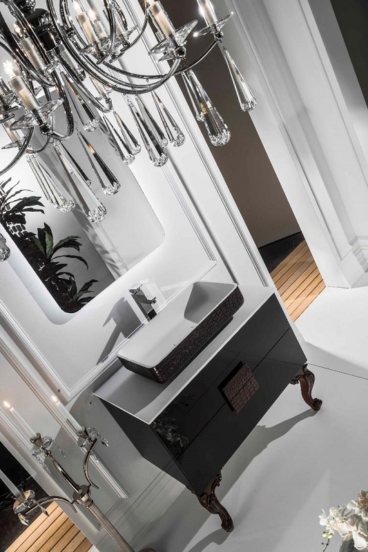 Мебель для ванной Antonio Valanti NeoArt Раковина из керамики с чёрной тумбой и с зеркалом
