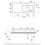 GLOBO Incantho Раковина с крылом слева/справа, накладная (1160х510 мм) без отверстия под смеситель, цвет: Bianco- фото2