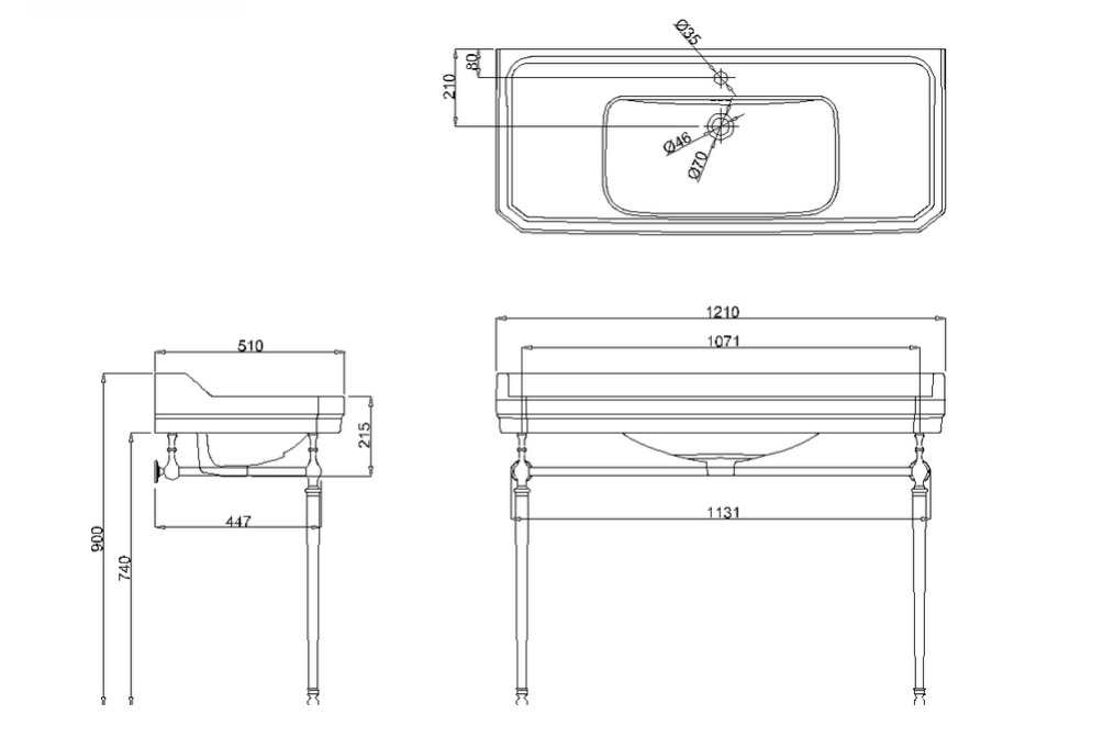 Раковина 120см Burlington Edwardian B19 1TH+T51 BNKL на 1 или 3 отверcтия с  подстольем Шлифованный никель- фото2