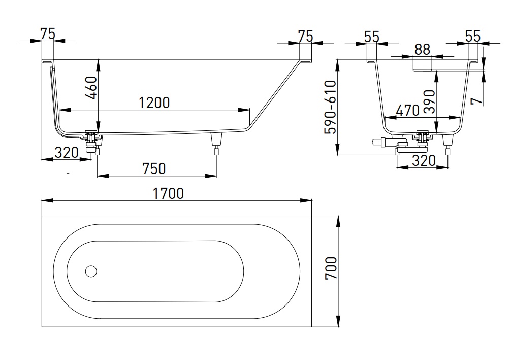 Встраиваемая ванна из камня Salini Ornella Kit 1700 х 700 х 590/610 мм- фото5