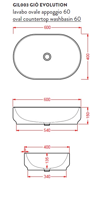 Artceram Gio Evolution Раковина накладная овальная 60х40 см, без отв под смеситель, цвет белый- фото2