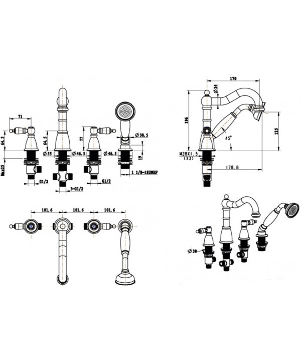 Смеситель на борт ванны Boheme Tradizionale Chromo 396/Хром- фото3