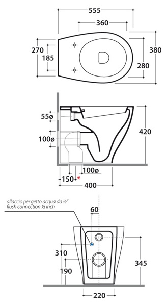 Унитаз напольный 38x55 Globo Bowl+ BPB01.BI - фото2
