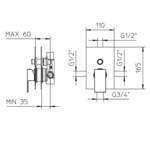 Palazzani Qadra встроенный смеситель для ванны\душа хром- фото2