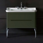 Kerasan Waldorf База подвесная под раковину 100см, с 1 ящиком и 1 дверцей, (цвет зеленый) с раковиной и ножками (цвет хром)- фото